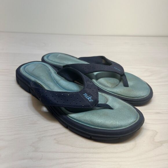 Nike Comfort Cushioned Footbed Women's Size 10 Flip Flop Thong Sandals Blue - Picture 1 of 9